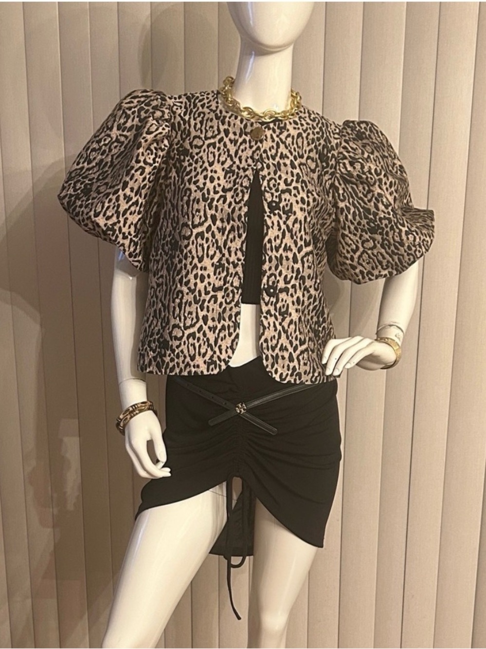 H&M Leopard Print Puff Sleeve Pea Coat - Picture 10 of 13